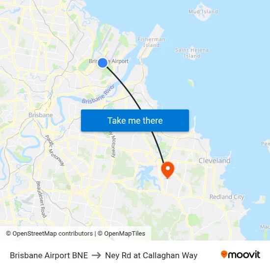 Brisbane Airport BNE to Ney Rd at Callaghan Way map