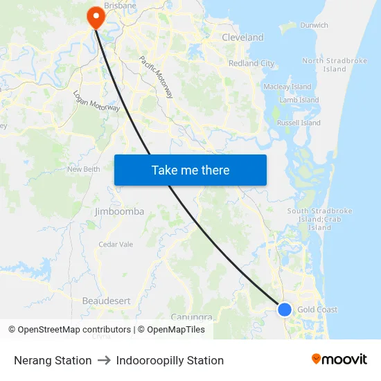 Nerang Station to Indooroopilly Station map
