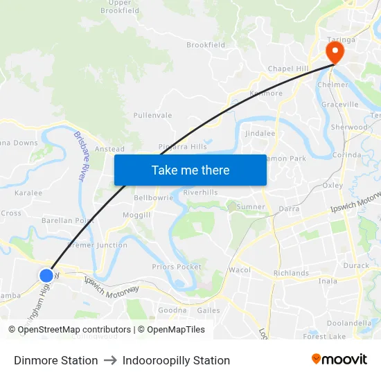 Dinmore Station to Indooroopilly Station map