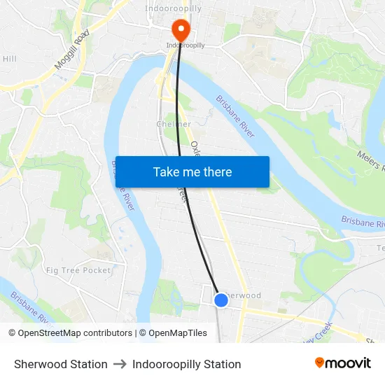 Sherwood Station to Indooroopilly Station map
