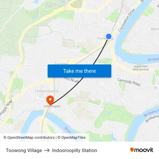 Toowong Village to Indooroopilly Station map