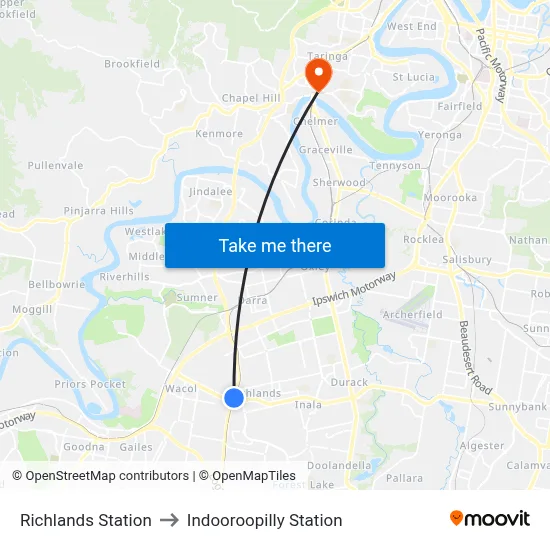 Richlands Station to Indooroopilly Station map