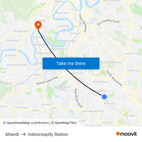 Altandi to Indooroopilly Station map