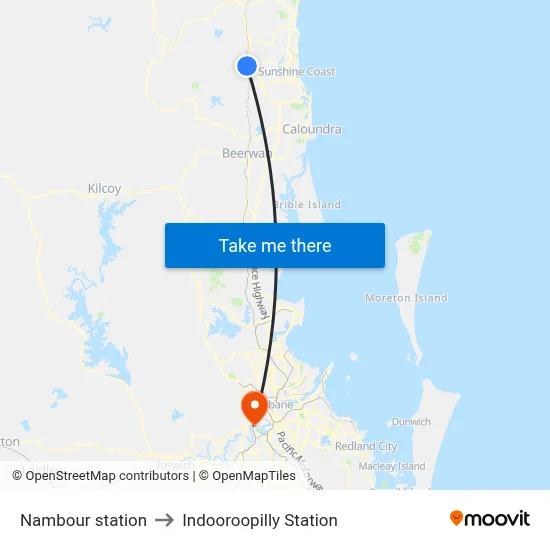 Nambour station to Indooroopilly Station map