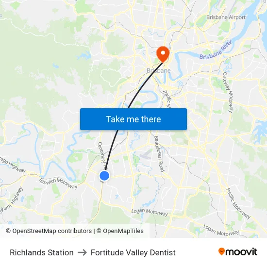 Richlands Station to Fortitude Valley Dentist map