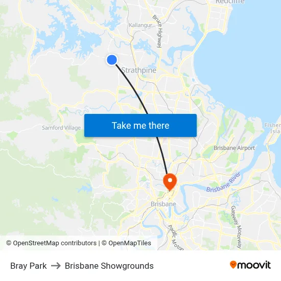 Bray Park to Brisbane Showgrounds map