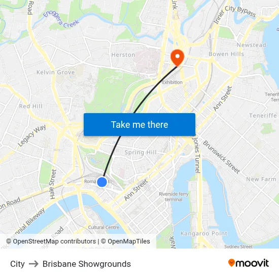 City to Brisbane Showgrounds map
