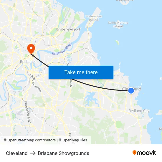 Cleveland to Brisbane Showgrounds map