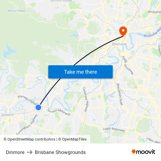 Dinmore to Brisbane Showgrounds map