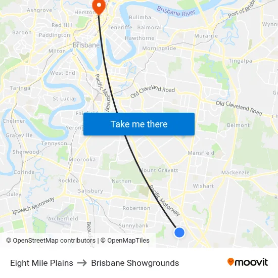 Eight Mile Plains to Brisbane Showgrounds map