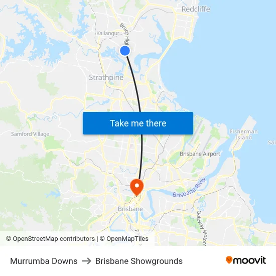 Murrumba Downs to Brisbane Showgrounds map