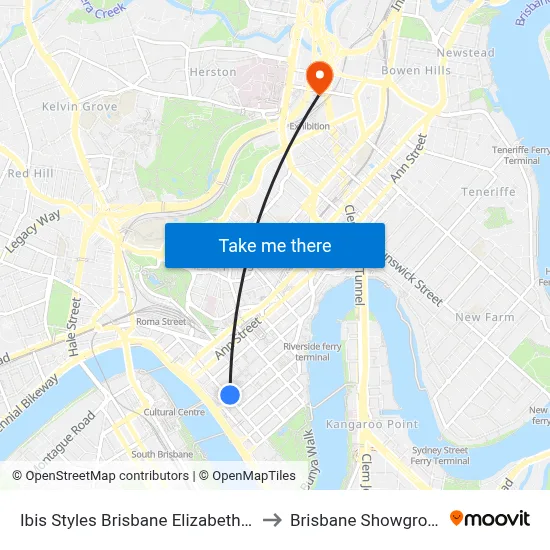 Ibis Styles Brisbane Elizabeth Street to Brisbane Showgrounds map