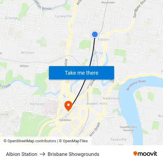 Albion Station to Brisbane Showgrounds map