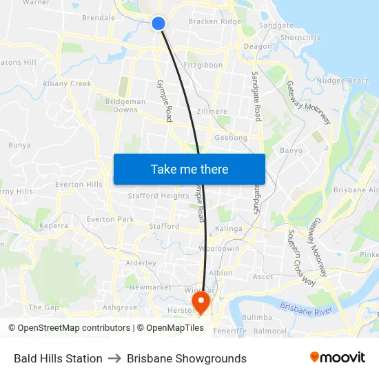 Bald Hills Station to Brisbane Showgrounds map