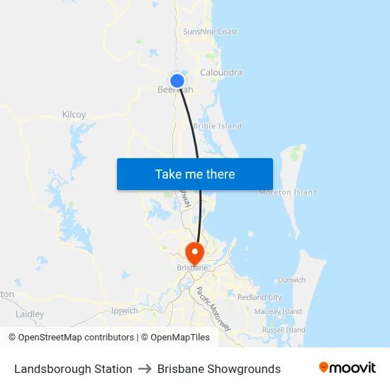 Landsborough Station to Brisbane Showgrounds map
