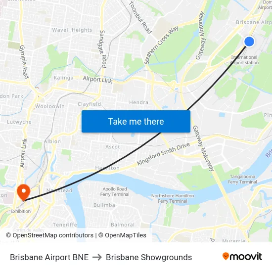 Brisbane Airport BNE to Brisbane Showgrounds map
