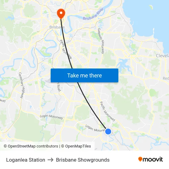 Loganlea Station to Brisbane Showgrounds map