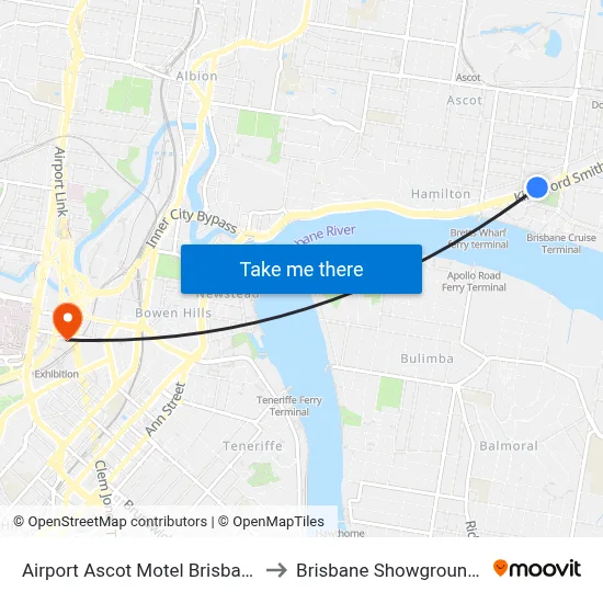 Airport Ascot Motel Brisbane to Brisbane Showgrounds map