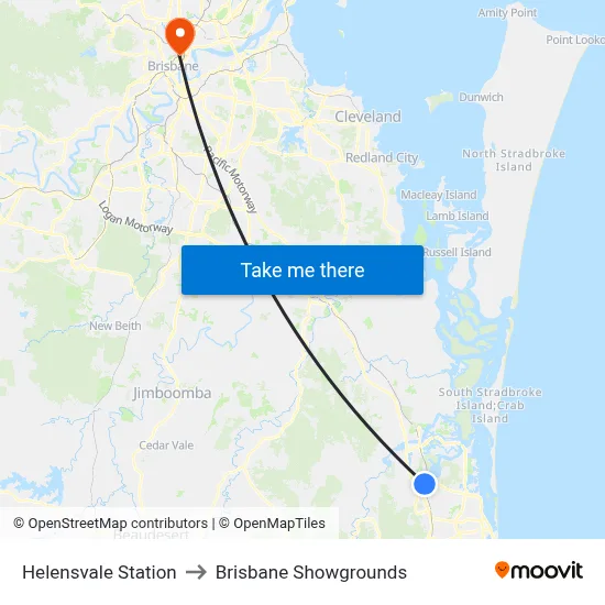 Helensvale Station to Brisbane Showgrounds map