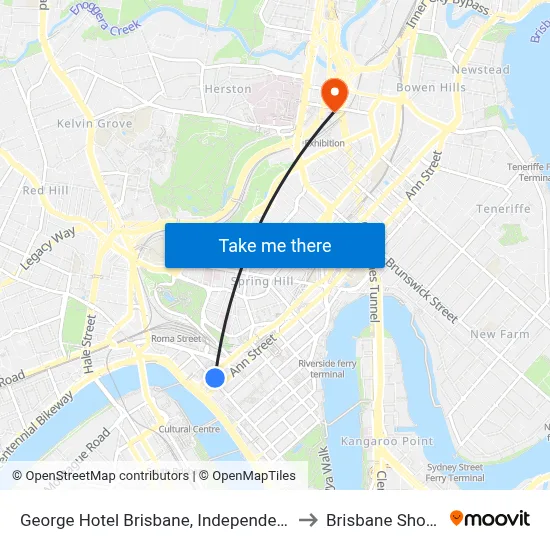 George Hotel Brisbane, Independent Collection by EVT to Brisbane Showgrounds map