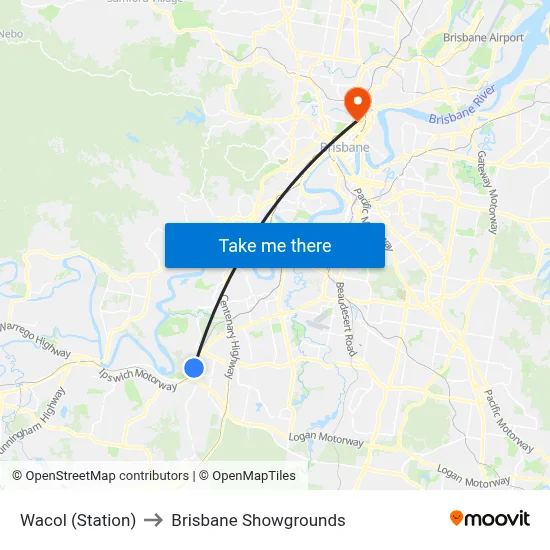 Wacol (Station) to Brisbane Showgrounds map