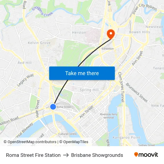Roma Street Fire Station to Brisbane Showgrounds map