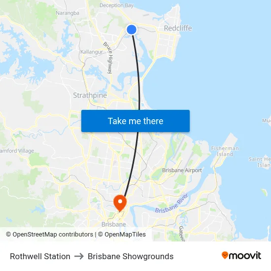 Rothwell Station to Brisbane Showgrounds map
