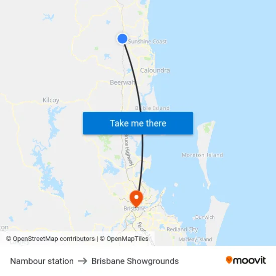 Nambour station to Brisbane Showgrounds map