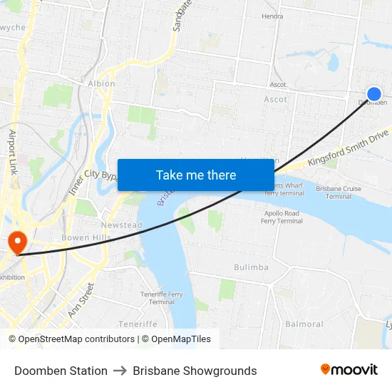 Doomben Station to Brisbane Showgrounds map