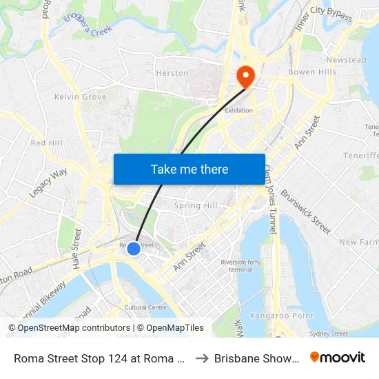Roma Street Stop 124 at Roma Street Station to Brisbane Showgrounds map