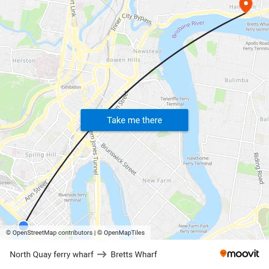 North Quay ferry wharf to Bretts Wharf map