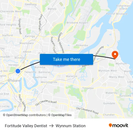 Fortitude Valley Dentist to Wynnum Station map