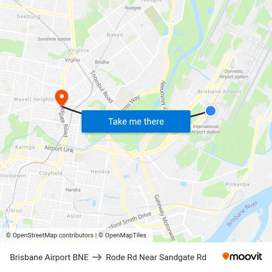 Brisbane Airport BNE to Rode Rd Near Sandgate Rd map