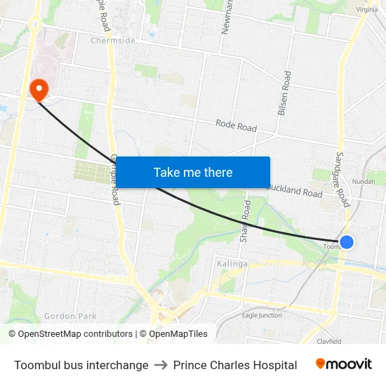 Toombul bus interchange to Prince Charles Hospital map