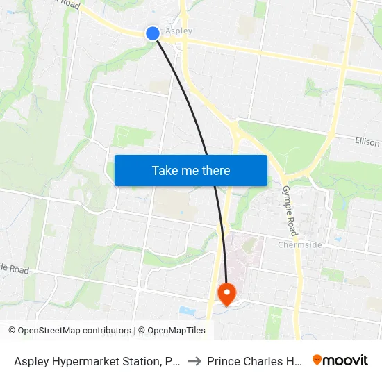 Aspley Hypermarket Station, Platform A to Prince Charles Hospital map