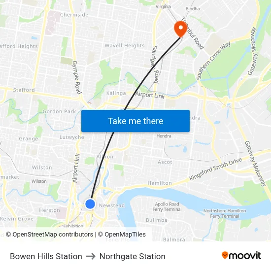 Bowen Hills Station to Northgate Station map