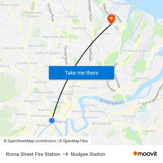 Roma Street Fire Station to Nudgee Station map