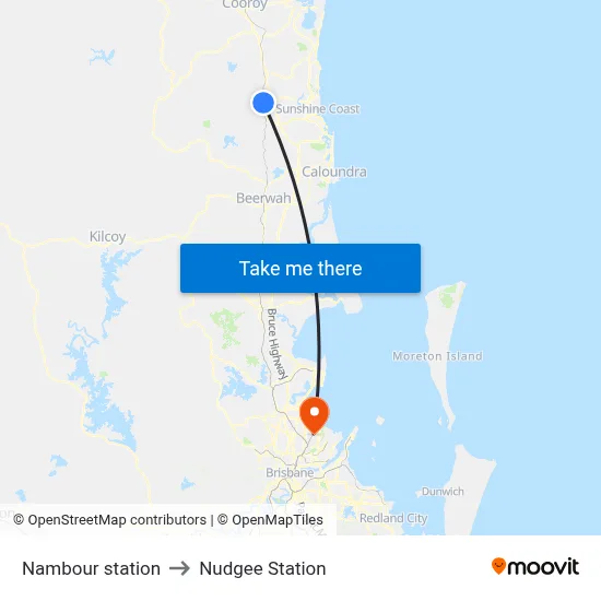Nambour station to Nudgee Station map
