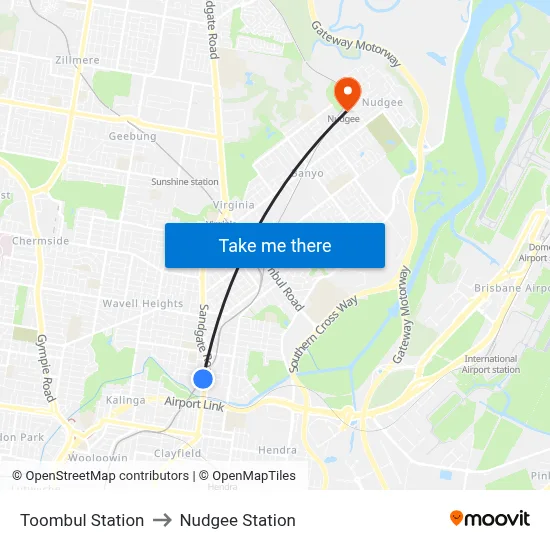 Toombul Station to Nudgee Station map