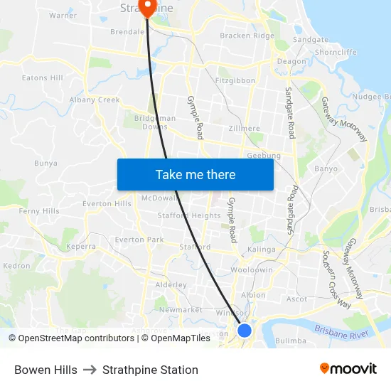 Bowen Hills to Strathpine Station map