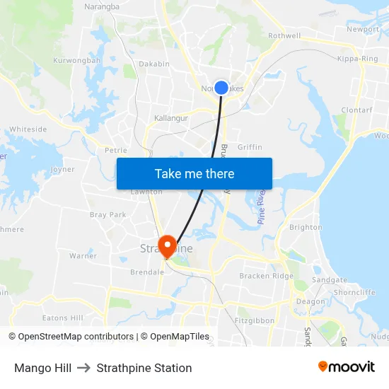Mango Hill to Strathpine Station map