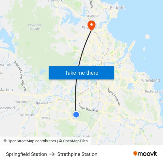 Springfield Station to Strathpine Station map