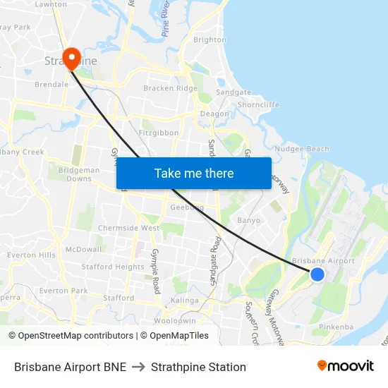Brisbane Airport BNE to Strathpine Station map
