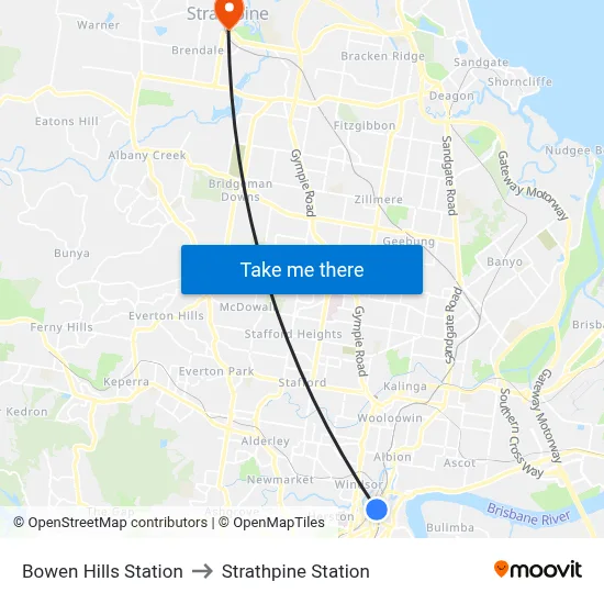 Bowen Hills Station to Strathpine Station map