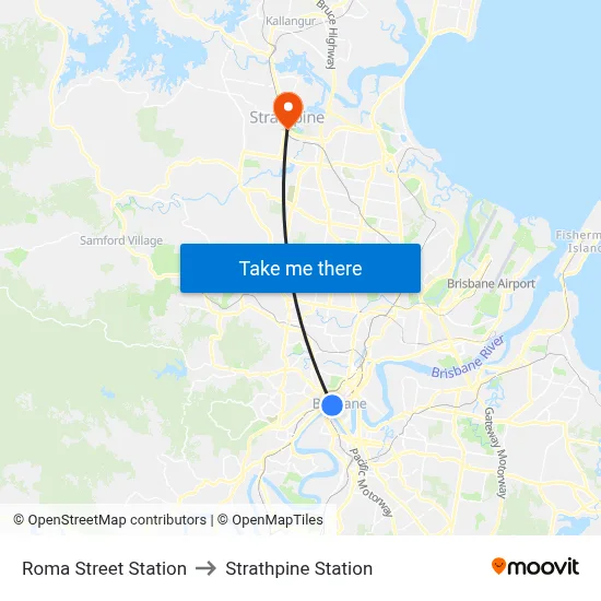 Roma Street Station to Strathpine Station map