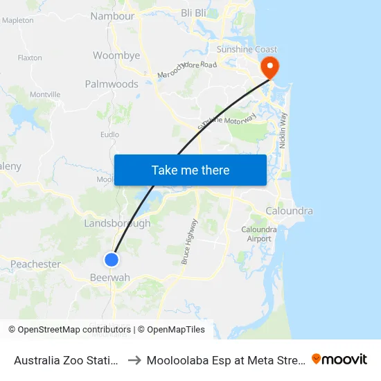 Australia Zoo Station to Mooloolaba Esp at Meta Street map