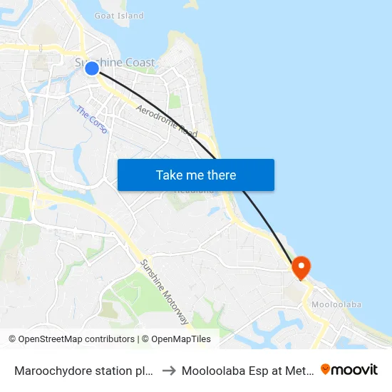 Maroochydore station platform 2 to Mooloolaba Esp at Meta Street map
