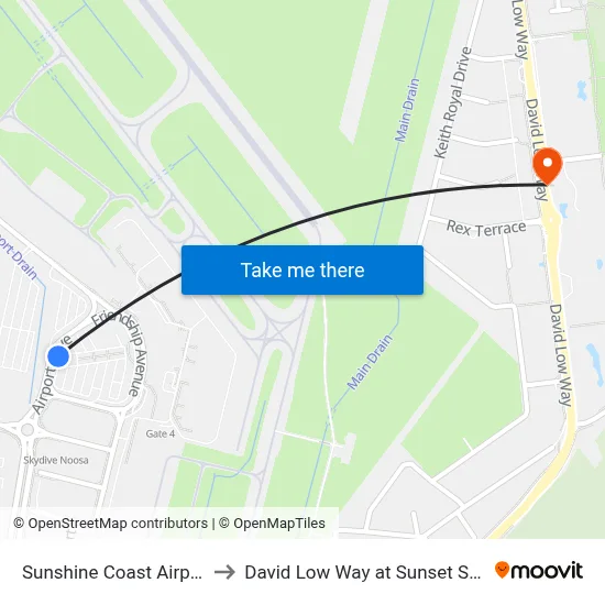 Sunshine Coast Airport to David Low Way at Sunset Strip map