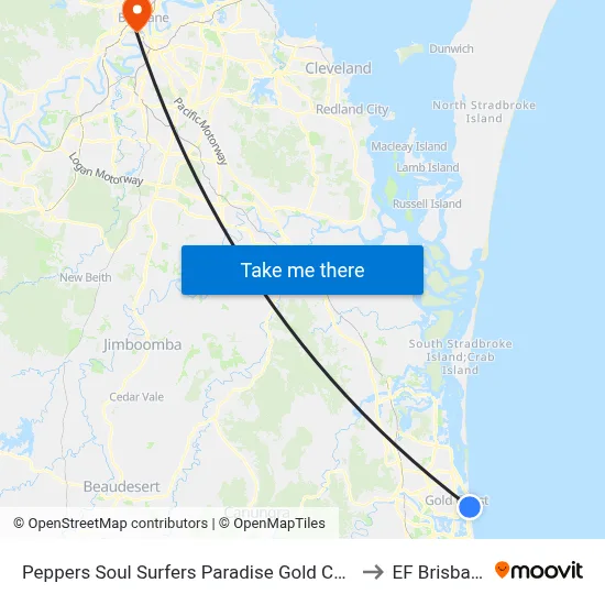 Peppers Soul Surfers Paradise Gold Coast to EF Brisbane map