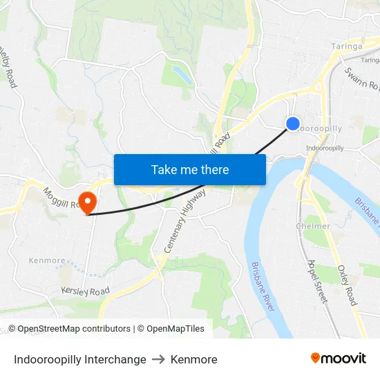Indooroopilly Interchange to Kenmore map